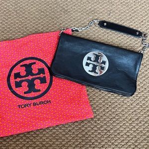 *NWOT* Tory Burch Reva Black Leather Clutch Purse with Original Dustbag